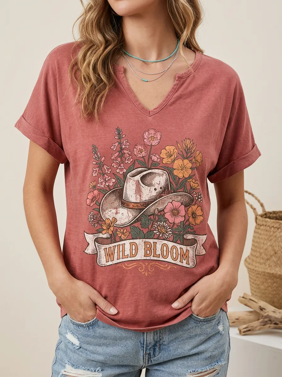 Refined Cowboy-Hat Women's V-Neck T-Shirt
