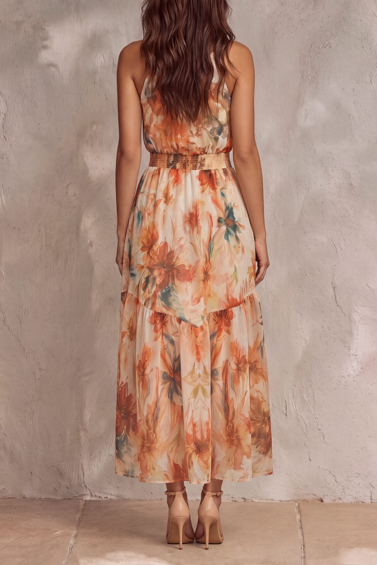 Halter Neck Floral Maxi Dress