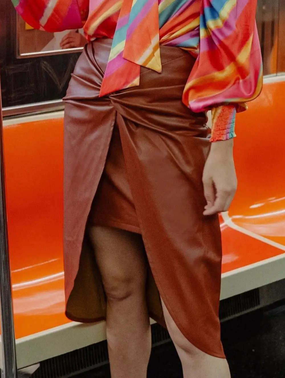 Pleated Slit Midi Skirt