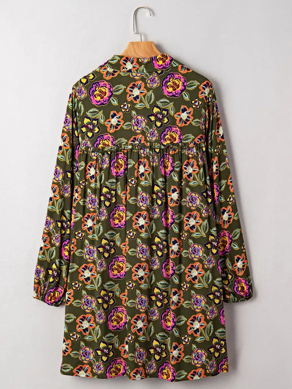Smooth Finish Floral Printed Split Neck Mini Dress