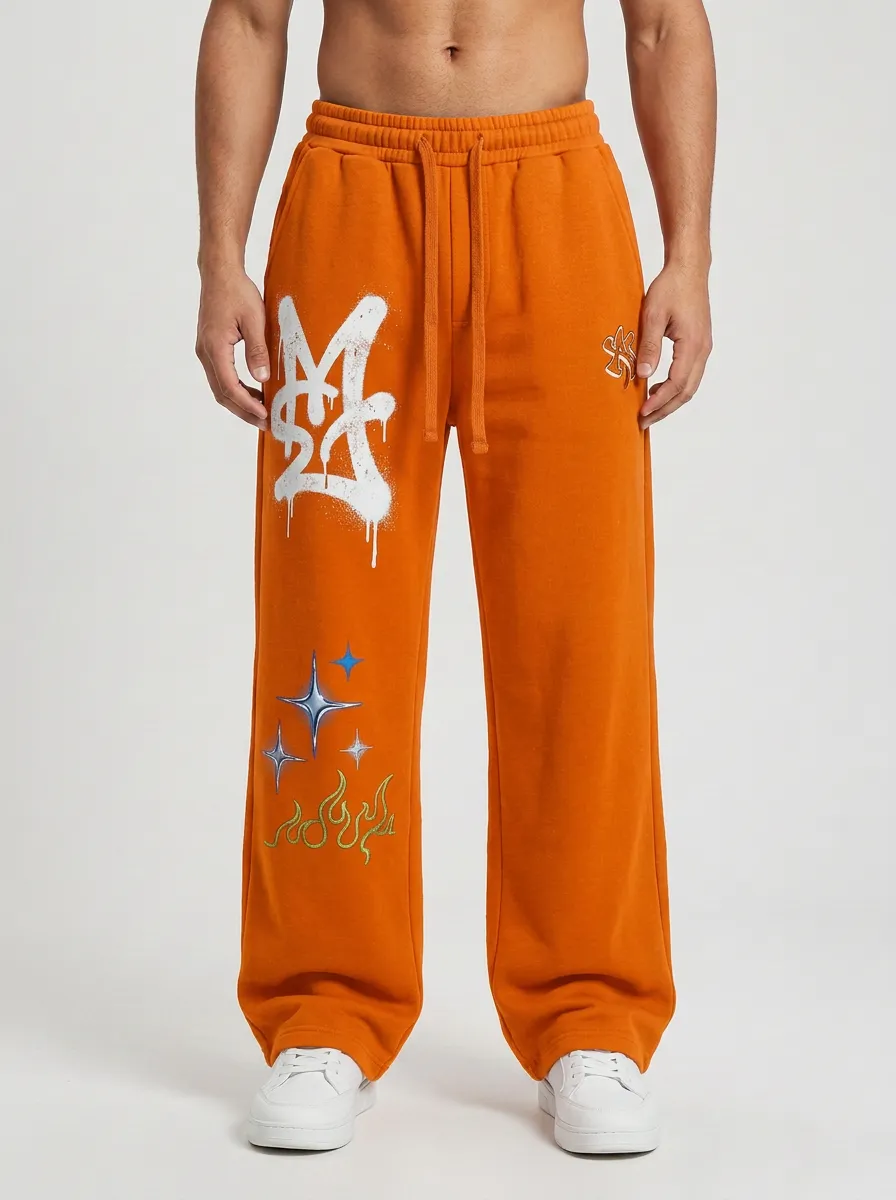 Unisex Streetwear Graffiti Flame Star Sweatpants
