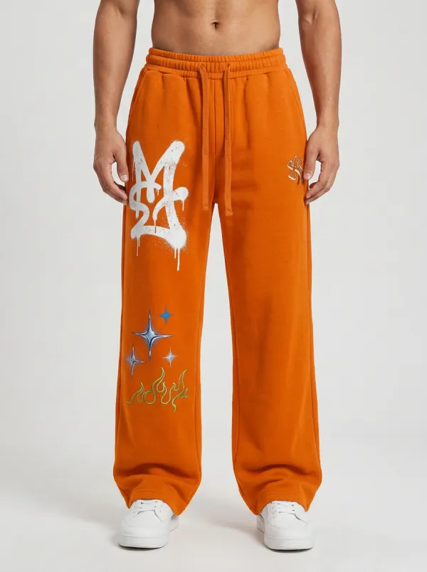 Unisex Streetwear Graffiti Flame Star Sweatpants