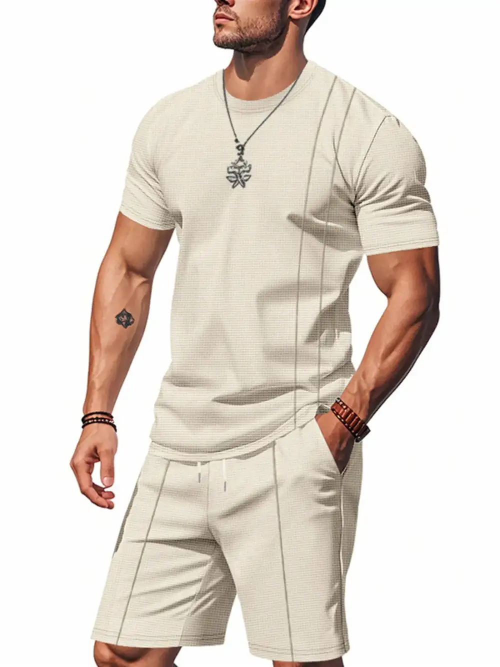 Short Sleeve Round Neck Top And Shorts Set