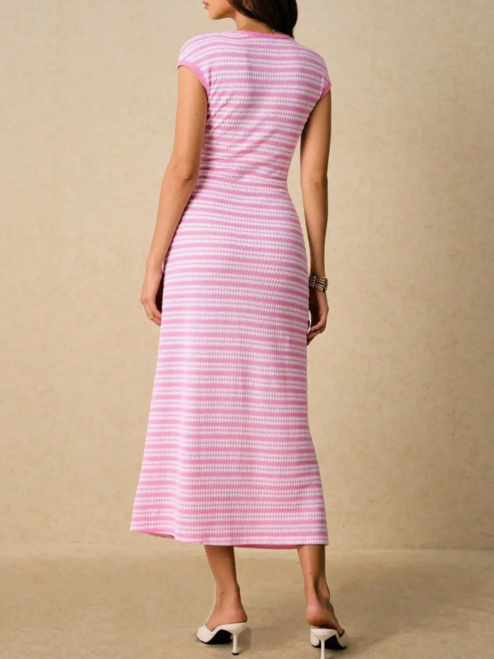 Balanced Detail Striped Midi Dress