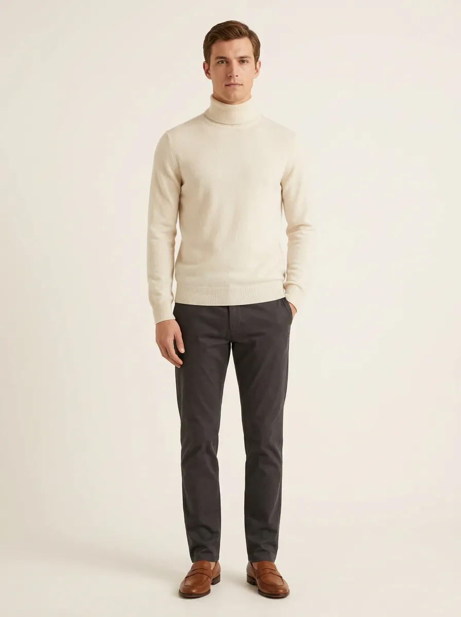 Men's Understated Everyday Ribbed Knit Turtleneck Sweater