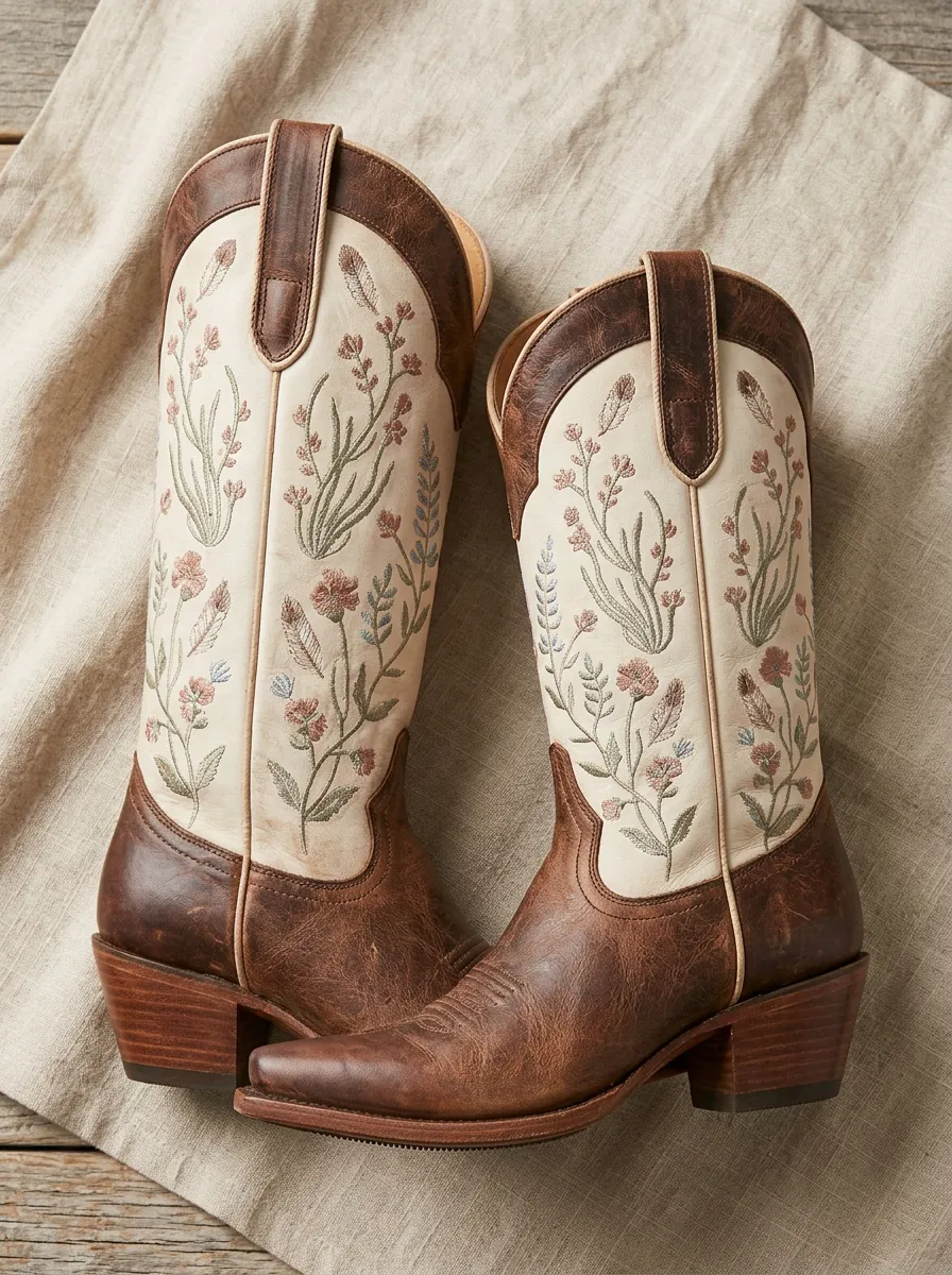 Unisex High-Plains Floral Embroidered Silhouette Western Cowboy Boots