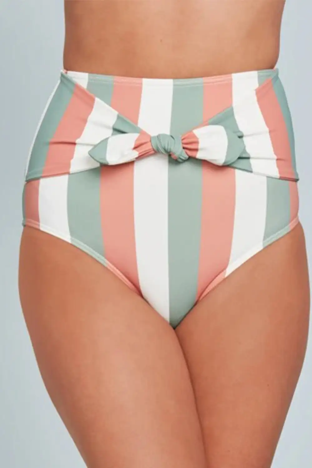 Swimwear Black Polka/Red Plaid/Multicolor Stripes Dot Print Front Tie High Waist Bikini Bottoms