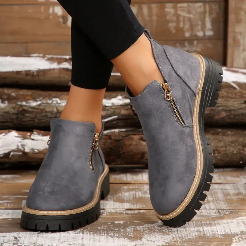 Pull On Buckle Strap Ankle Boots