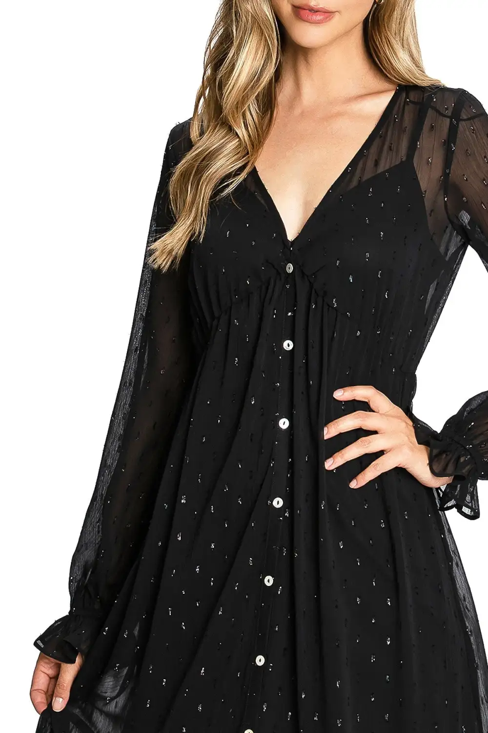 V-Neck Ruffle Sleeve Maxi Dress