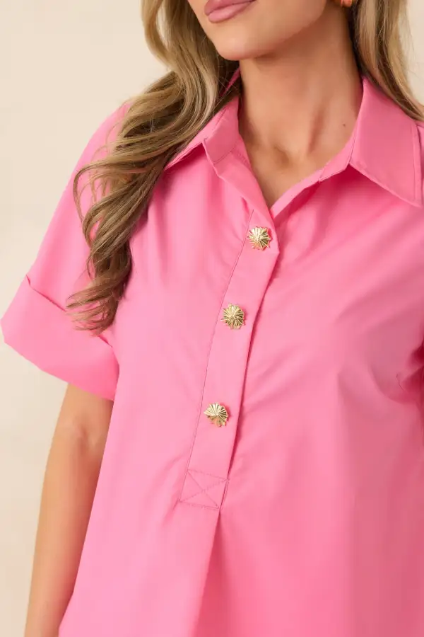 Refined Button-Front Short-Sleeve Collared Cotton Blouse