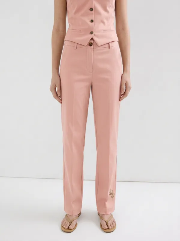 Women's Minimalist Olive Branch Printed Mid-Rise Straight Leg Trousers