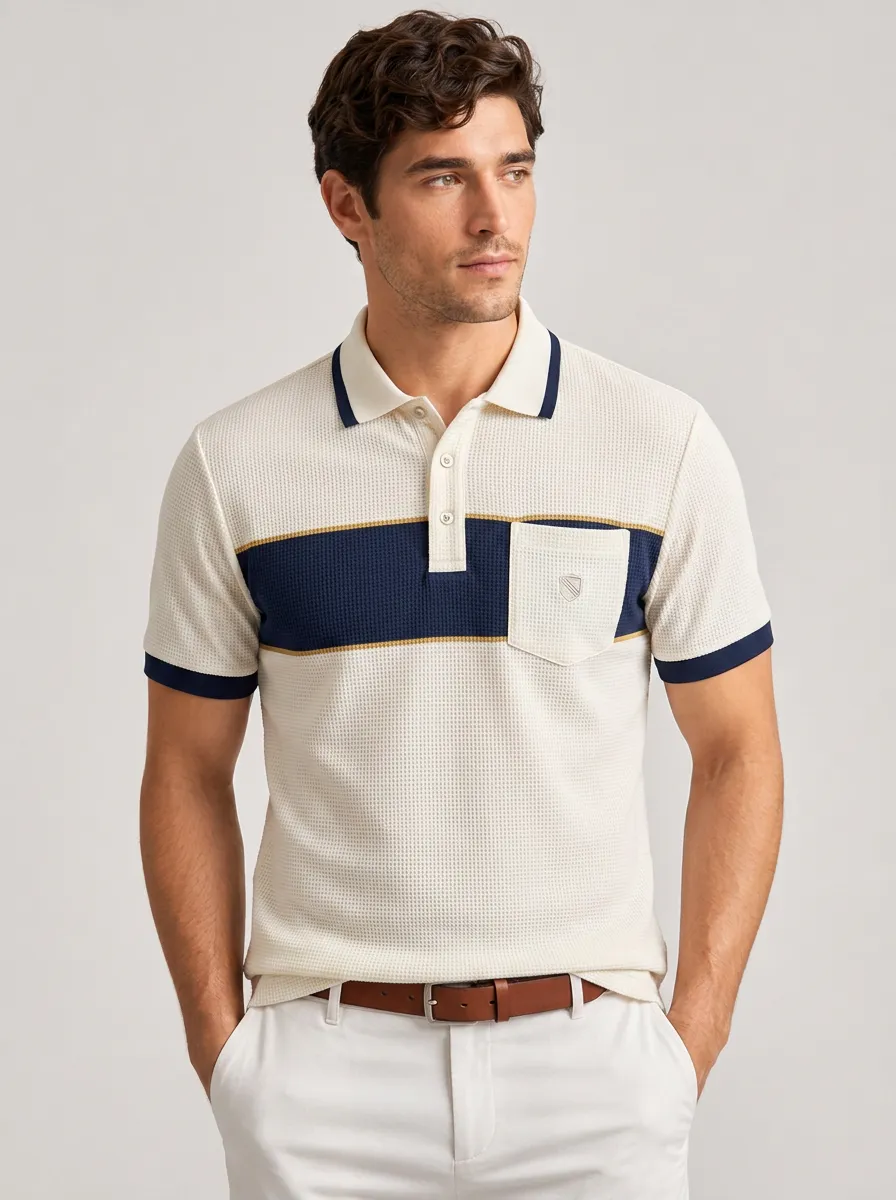 Men's Equestrian Lover Shield Logo Waffle Knit Polo Shirt