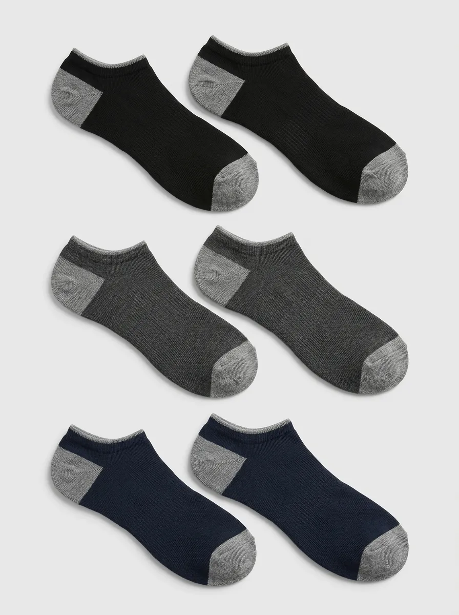 Men's Three-Pair Ribbed Contrast-Heel Ankle Sock Set