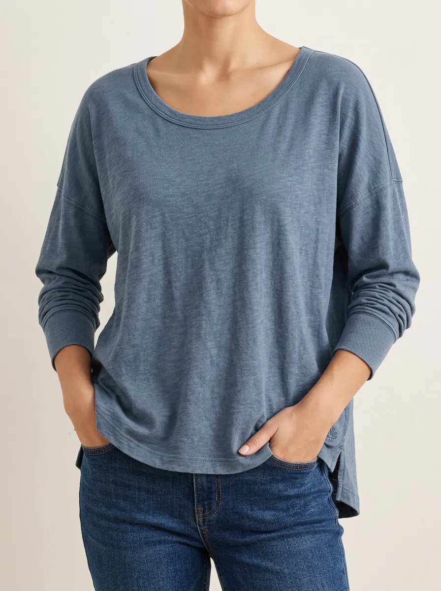 Embroidered Detail Ribbed Texture Women's Long Sleeve T Shirt