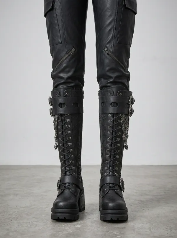 Gothic Revival Skull Spiderweb Chain Style Women's Gothic Platform Boots