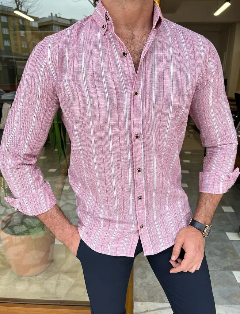 Polished Long Sleeve Slim Fit Striped Cotton Casual Shirt