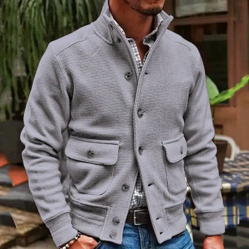 Textured Zip Band Collar Jacket