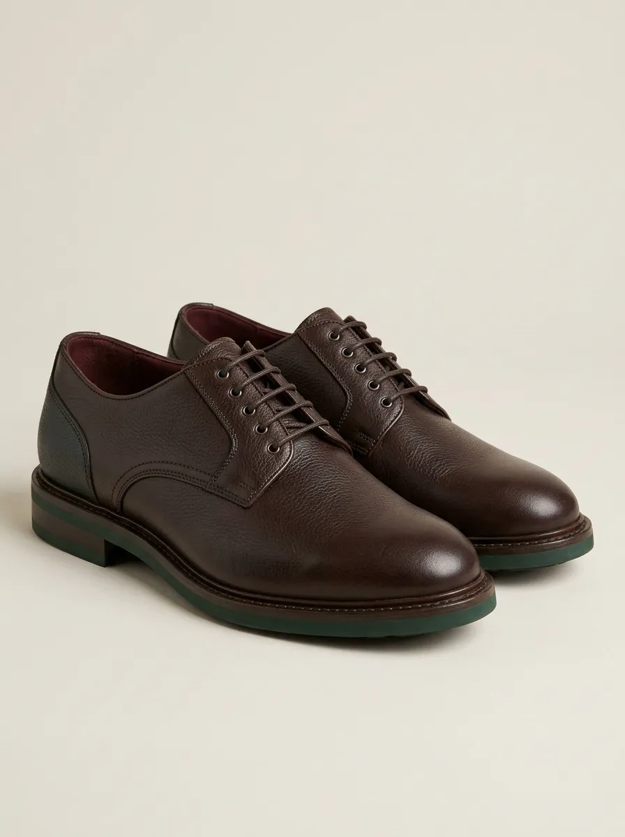 Men's Classic Brown Pebble Grain Leather Oxford Shoes