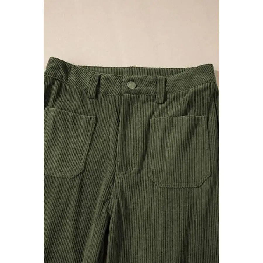 High Waist Square Pockets Corduroy Pants