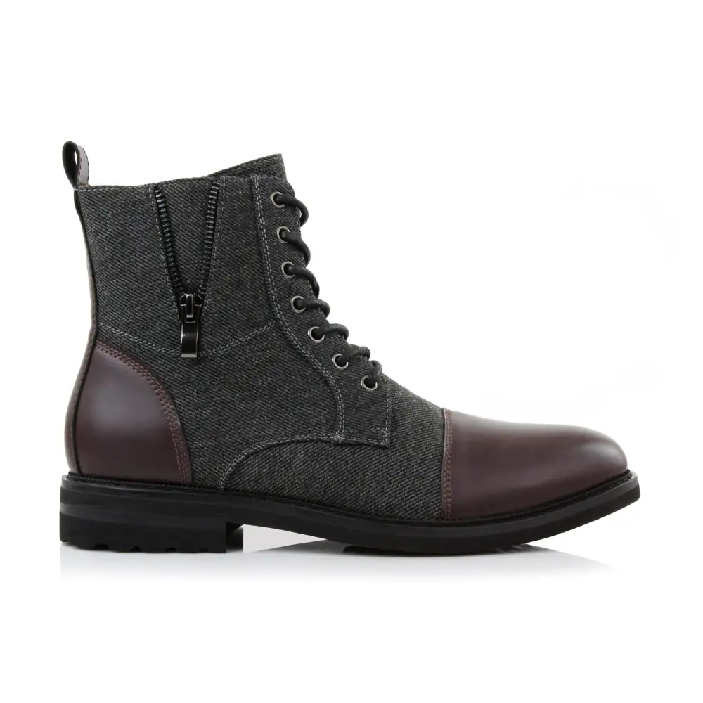 Faux-Leather Lace-Up Zip-Up Ankle Boots