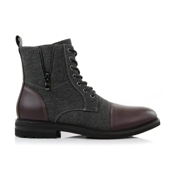 Faux-Leather Lace-Up Zip-Up Ankle Boots