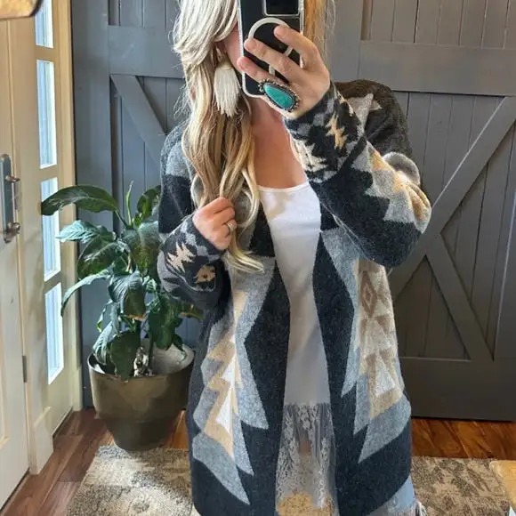 Everyday Western Geometric Oversized Longline Cardigan