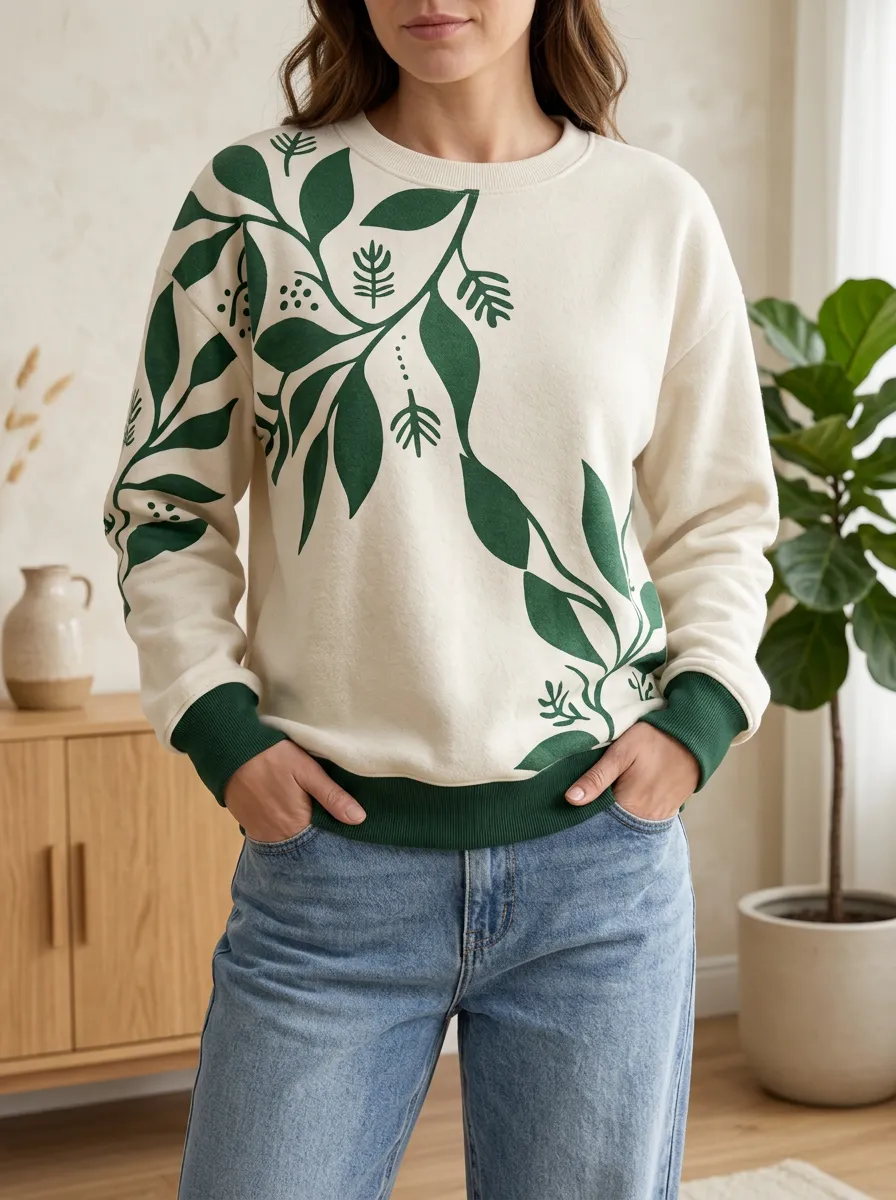 Women's & Botanical Print Crewneck Sweatshirt
