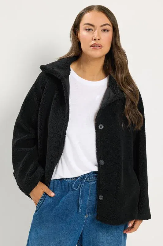 Black Funnel Neck Borg Jacket