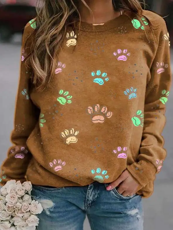 Women's T-Shirts Animal Paw Print Long Sleeve T-Shirt（⚡Clearance Sale）