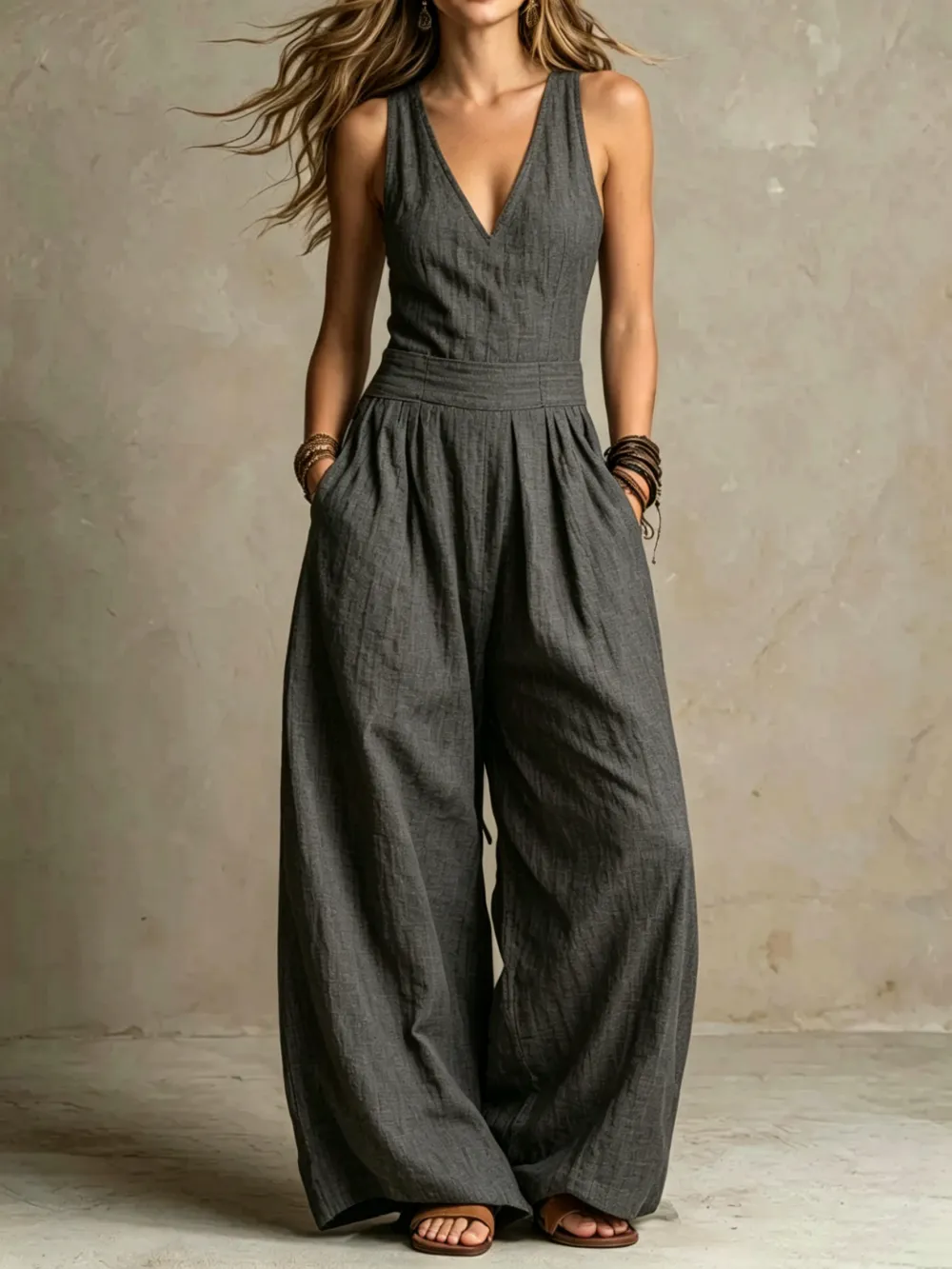 Casual Button Front Jumpsuit