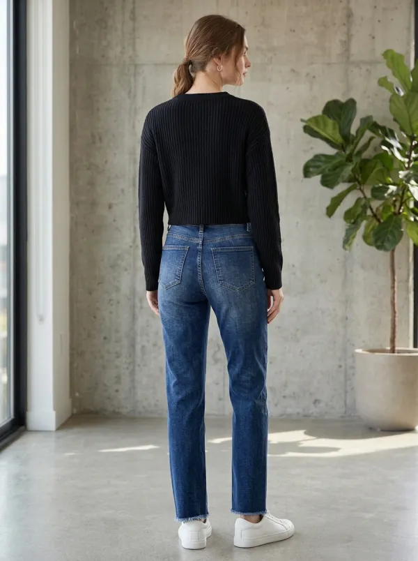 Women's High-Waisted Button-Fly Raw Hem Denim Jeans