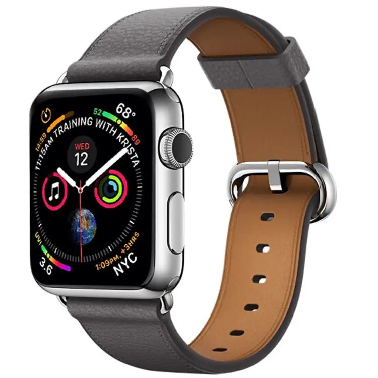 Classic Button Leather Wrist Strap Watch Band for Watch Series 3 & 2 & 1 38 mm - Gray