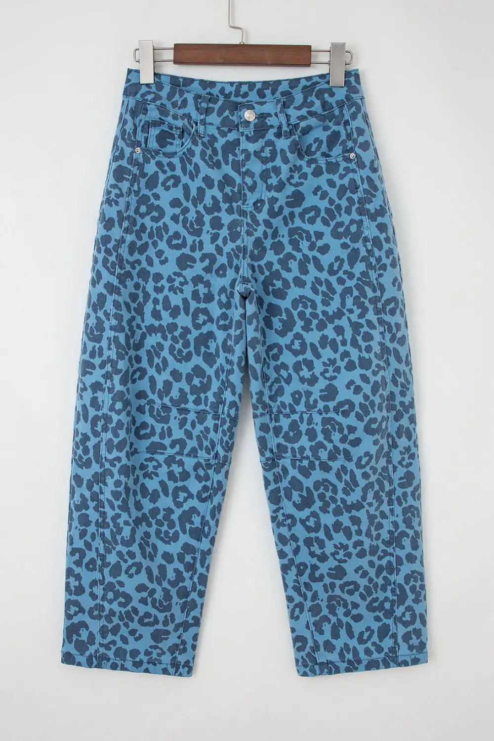 Refined Washed Pocketed Leopard-Print Stretch Straight Leg Jeans