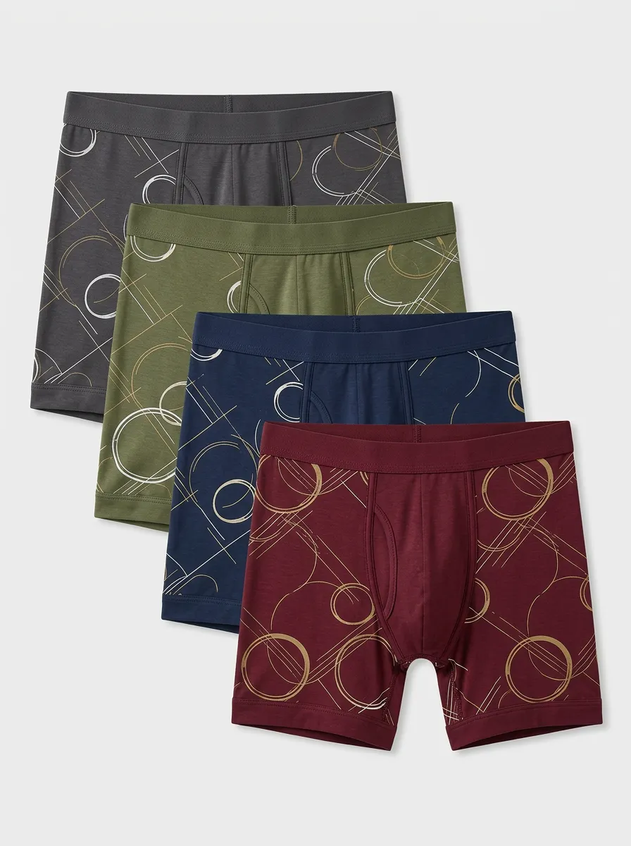Men's Four-Pair Circular Line Geometric Boxer Brief Set