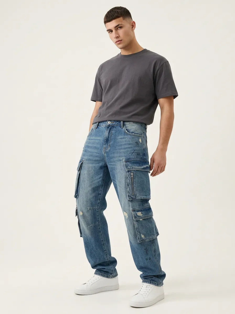 Men's Streetwear Distressed Graphic Cargo Pants