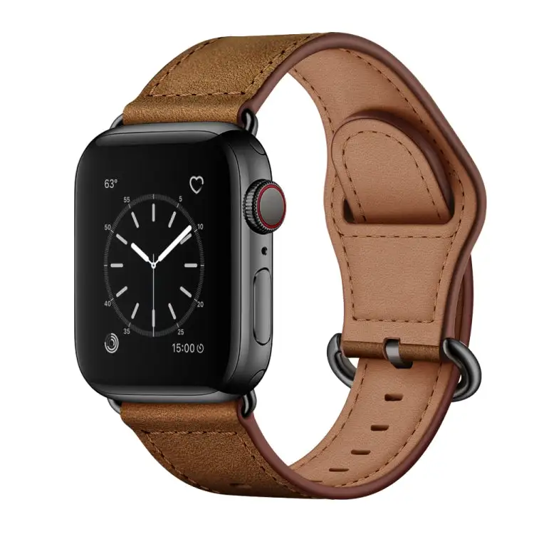 Genuine Leather Watch Band for Watch Ultra 49 mm & Ultra 2 49 mm / Series 9 & 8 & 7 45 mm / SE 3 & SE 2 & 6 & SE & 5 & 4 44 mm / 3 & 2 & 1 42 mm - Dark Brown Crazy Horse Texture
