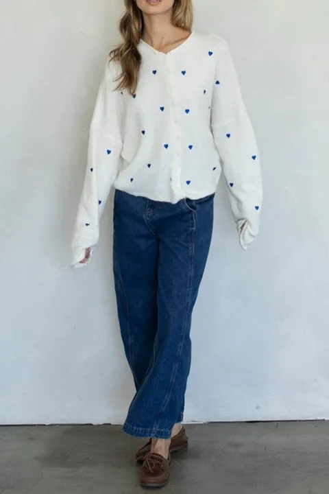 White with Blue Dot Print Cardigan
