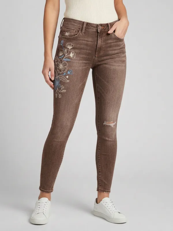 Women's Willow Floral Embroidered Distressed Slim Jeans