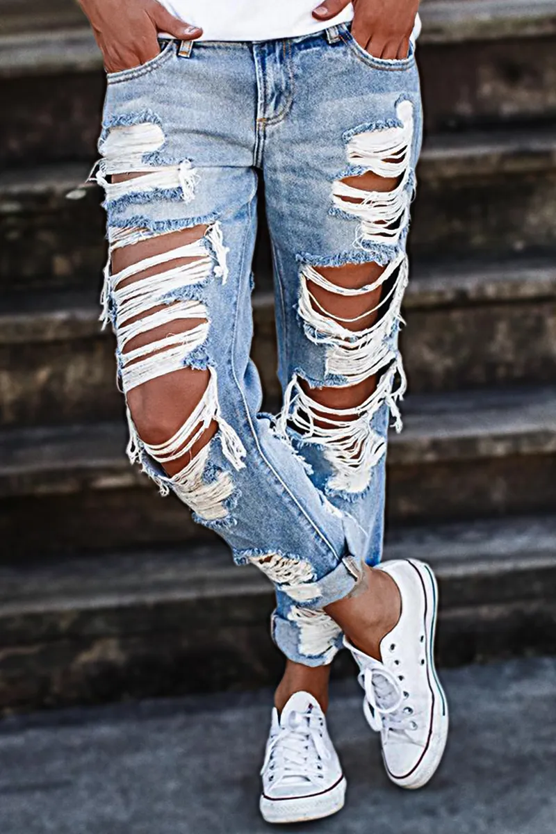 Distressed Low Rise Straight Leg Jeans