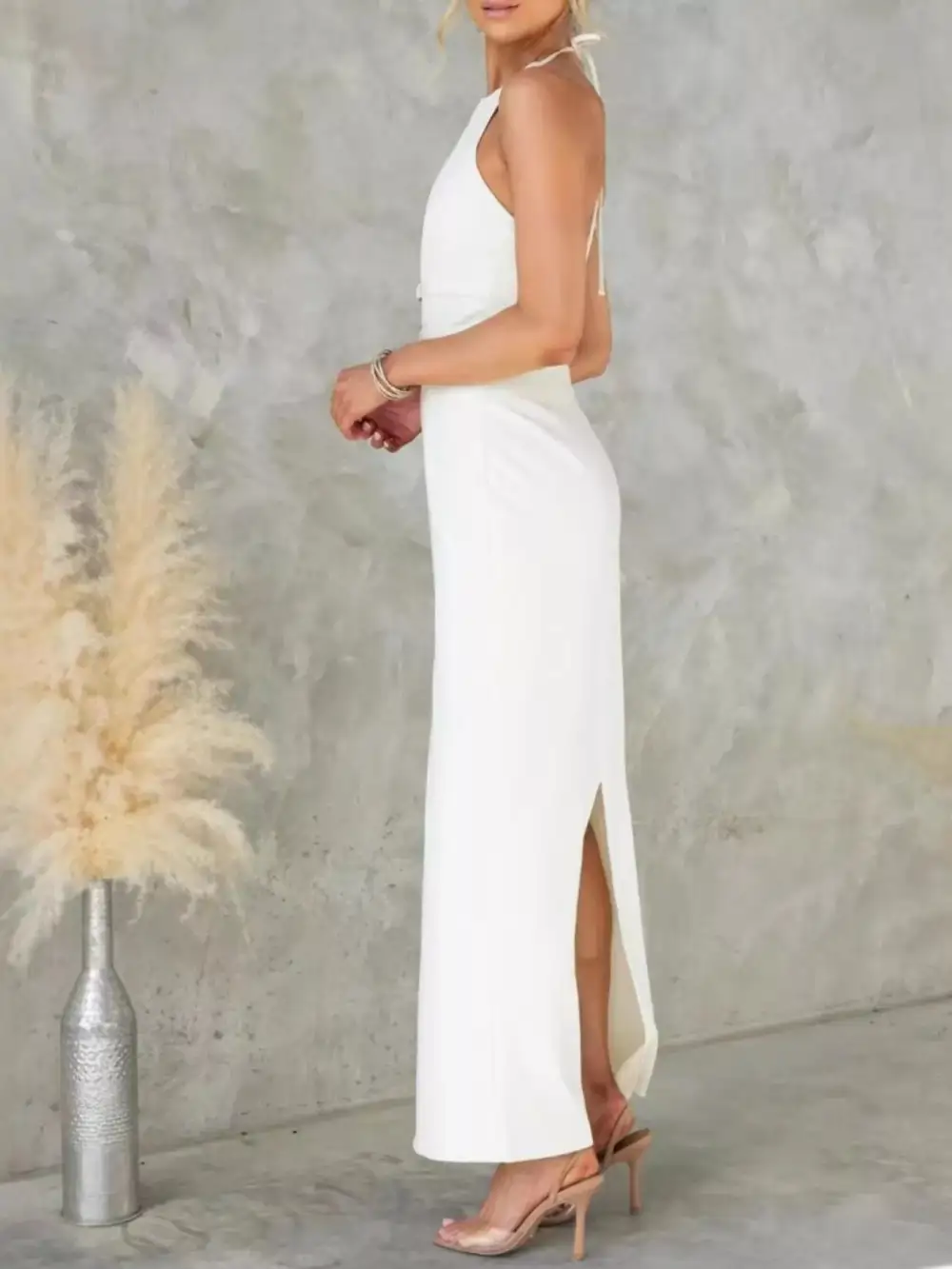 Polished Detail Slit Maxi Dress