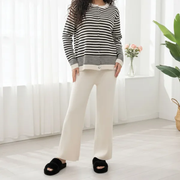 Striped Knitted Wide Leg Pajama Set