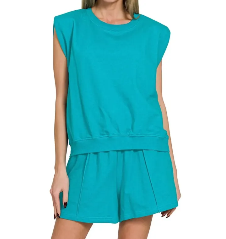 French Terry Sleeveless Top & Shorts Set