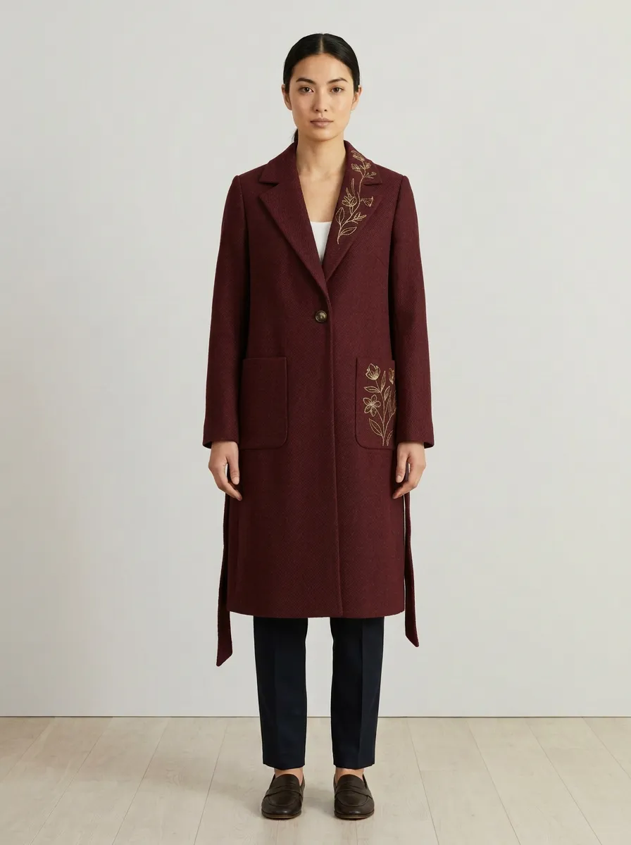 Women's Floral Gold Embroidered Coat
