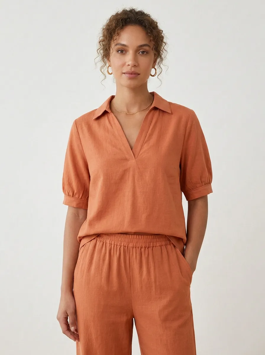 Relaxed Short-Sleeve Women's V-Neck Casual Lounge Set