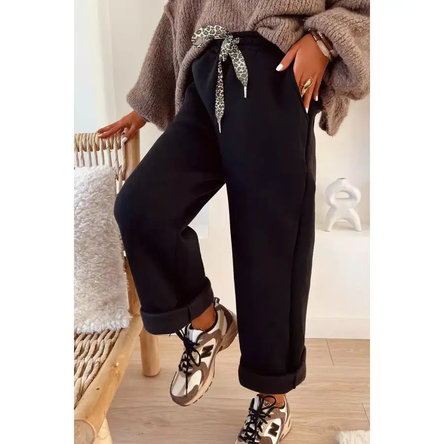 High Waisted Straight Pants with Drawstring