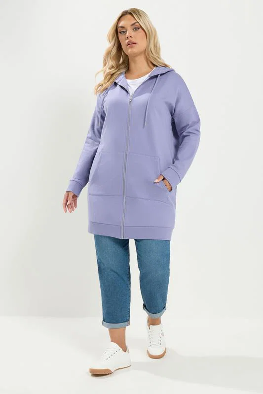 Purple Longline Zip Through Hoodie detail 1