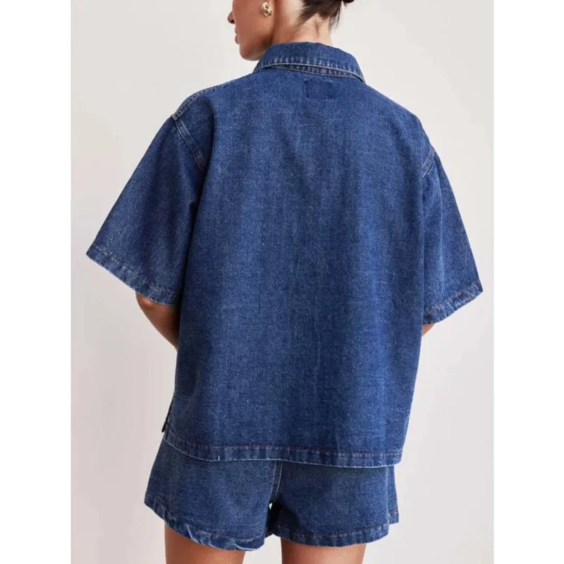 Button-Up Half-Sleeve Denim Shirt