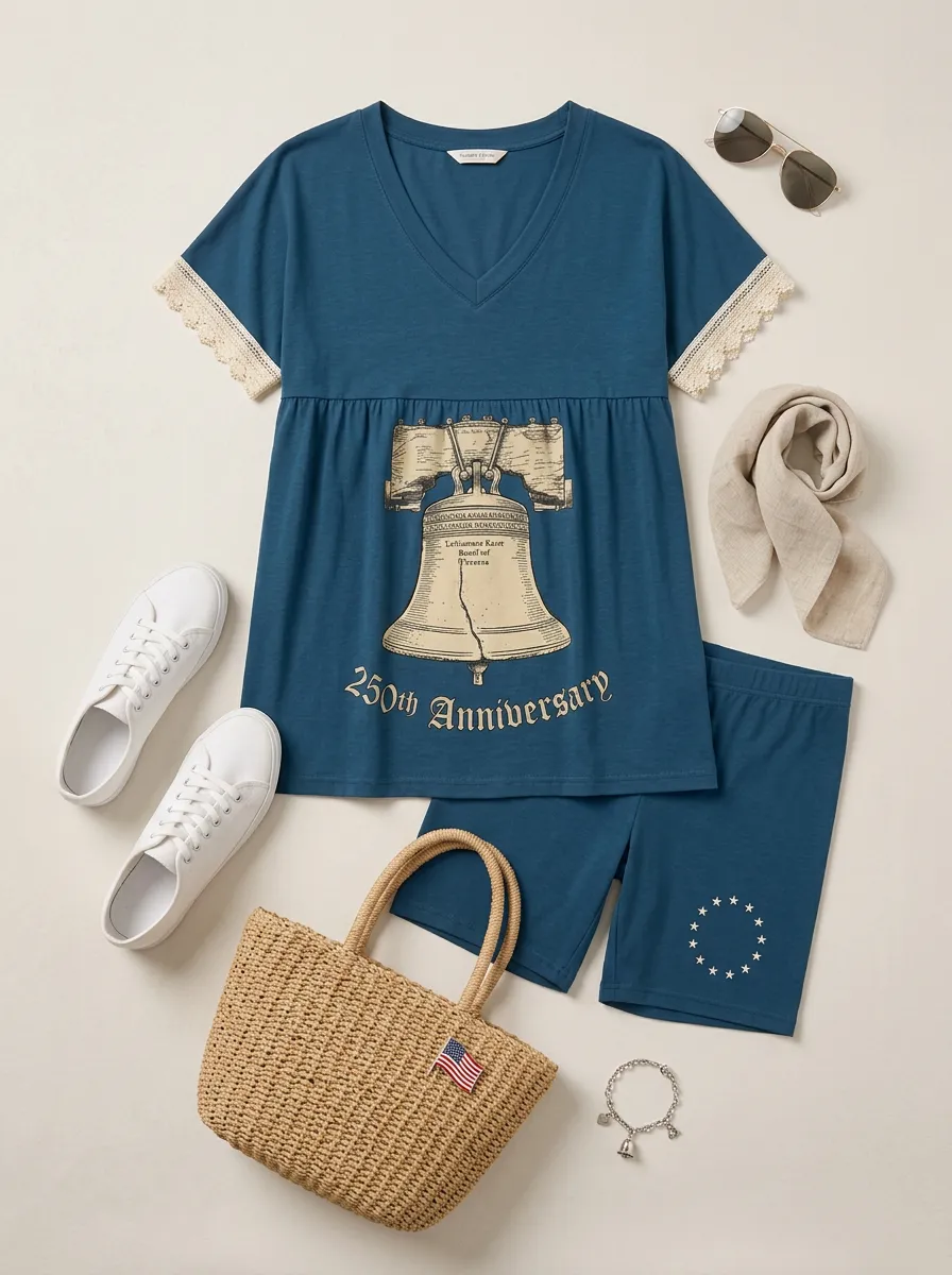 Women's USA Patriotic Liberty Bell 250th Anniversary Printed Set