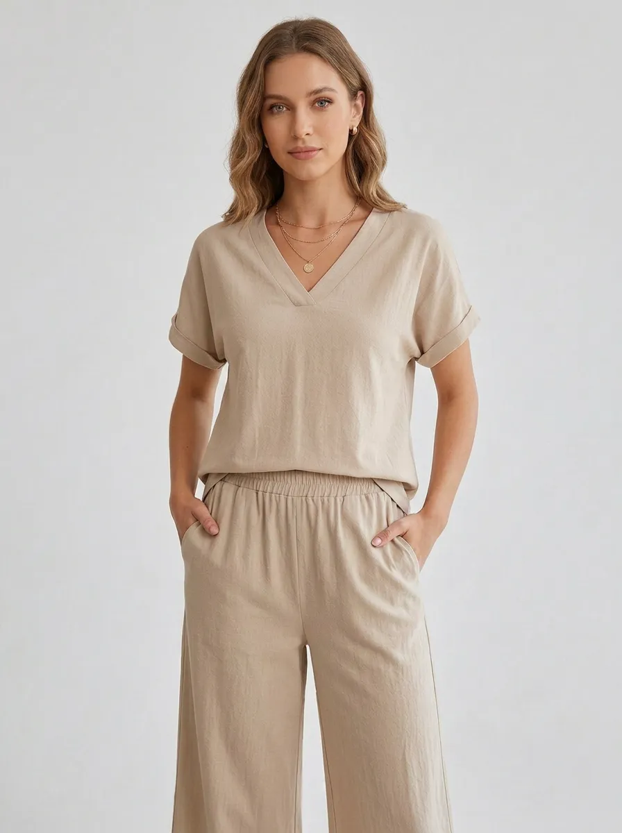 Minimal Women's V-Neck Casual Lounge Set