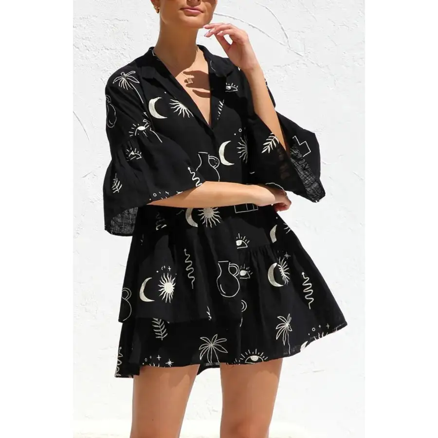 Ruched Three-Quarter Sleeve Mini Dress